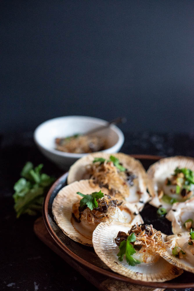 Grilled scallops with XO sauce